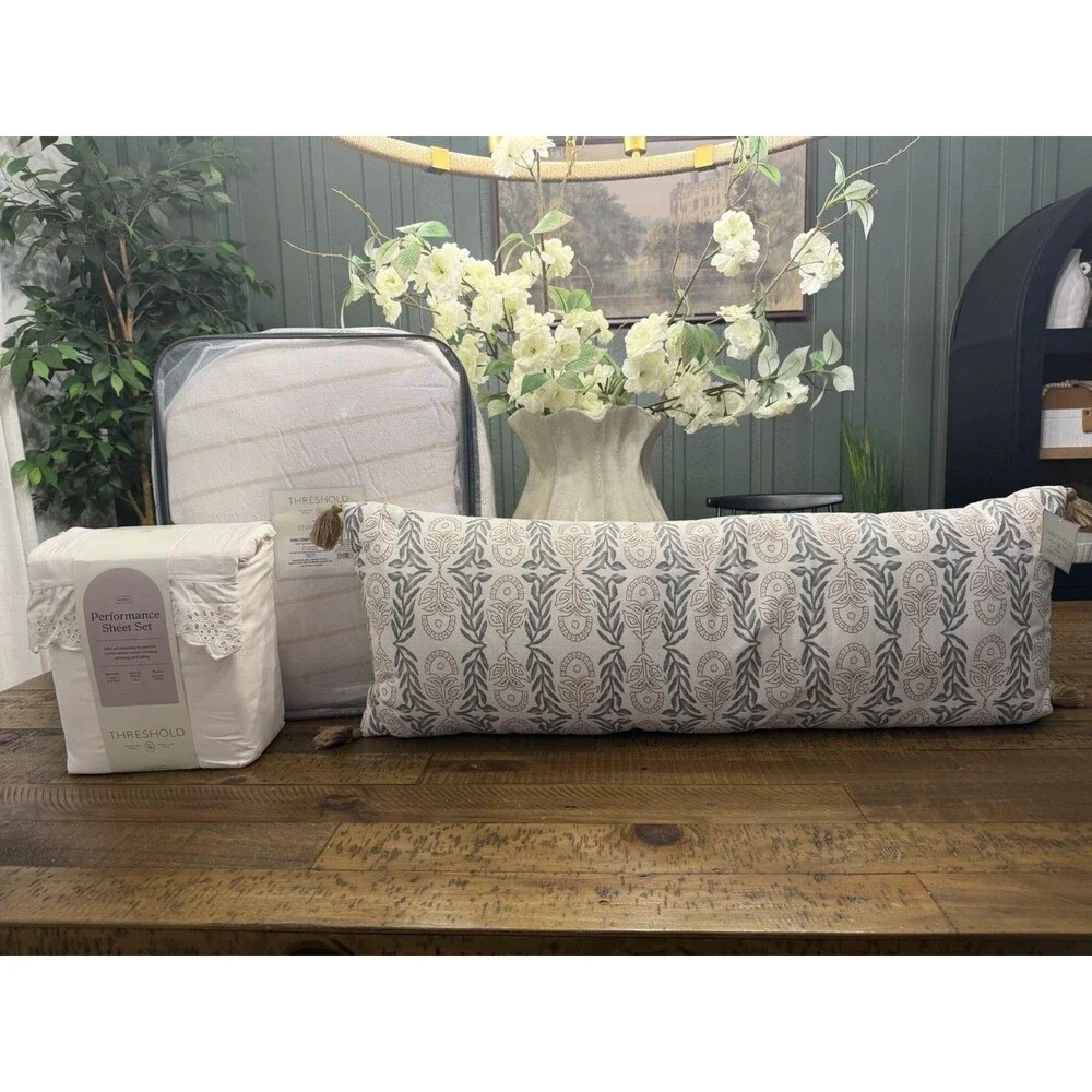 BUNDLE DEAL King Studio McGee Slub Comforter Set + Ruffle Sheets + Lumbar